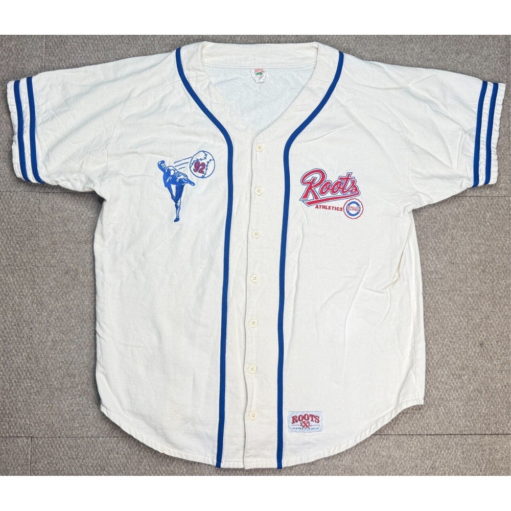 Roots Athletics Canada 92 Vintage Button Up‎ 100%v Cotton Baseball Jersey Size L